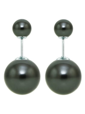 FB Jewels Solid Sterling Silver Majestik 10-11mm Round Grey Shell Bead Stud Earrings 
